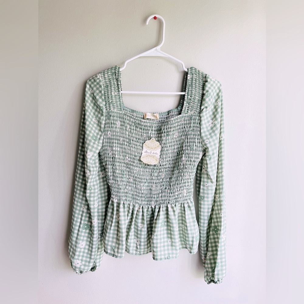 NWT Altard State Green Floral Plaid Blouse